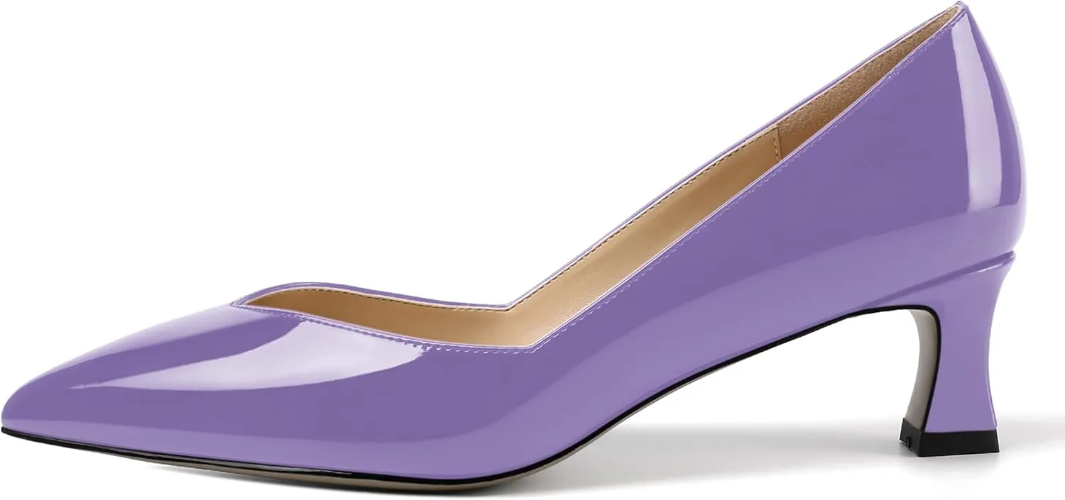 NUMALEO Womens Slip On Solid Pointed Toe Patent Work Casual Spool Low Heel Pumps Shoes 2 Inch