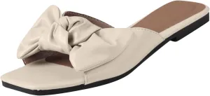 oiangi Bow Sandals for Women Flat Trendy Casual Solid Square Toe Open Toe Slip-on Slippers Summer Cute Comfy Outdoor Beach Shoes Flip Flops Sandalias Niña