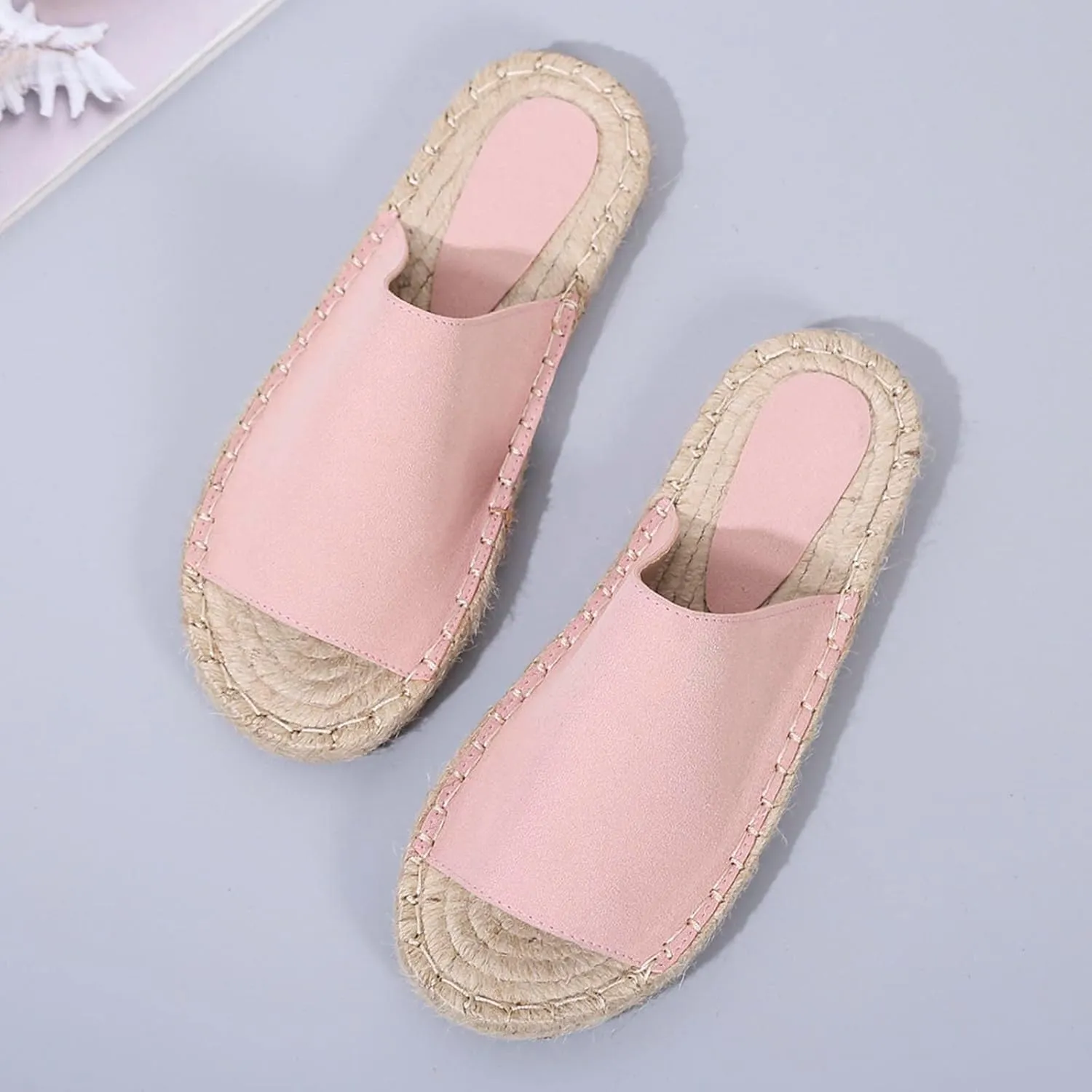 oiangi Espadrille Sandals for Women Flats Summer Casual Open Toe Slip On Slipper Lightweight Comfortable Handmade Sandals Outdoor Non-Slip Ladies Shoes