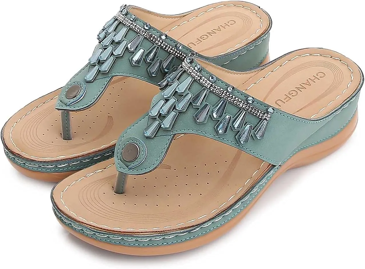 oiangi Orthotic Comfort Thong Style Flip Flops Sandals for Women with Arch Support Rhinestone Slippers for Comfortable Walk
