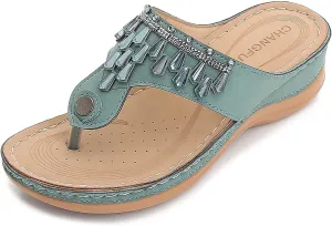 oiangi Orthotic Comfort Thong Style Flip Flops Sandals for Women with Arch Support Rhinestone Slippers for Comfortable Walk