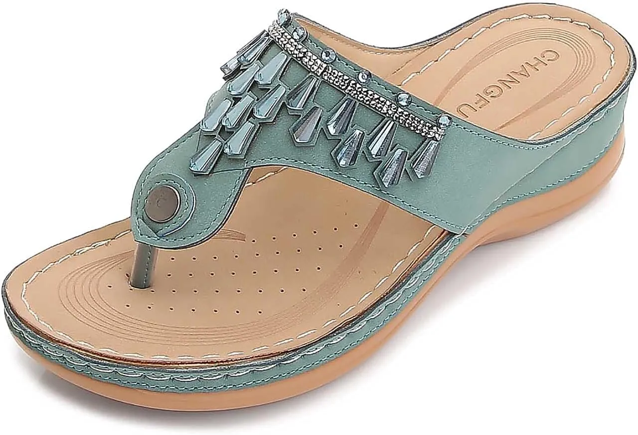 oiangi Orthotic Comfort Thong Style Flip Flops Sandals for Women with Arch Support Rhinestone Slippers for Comfortable Walk