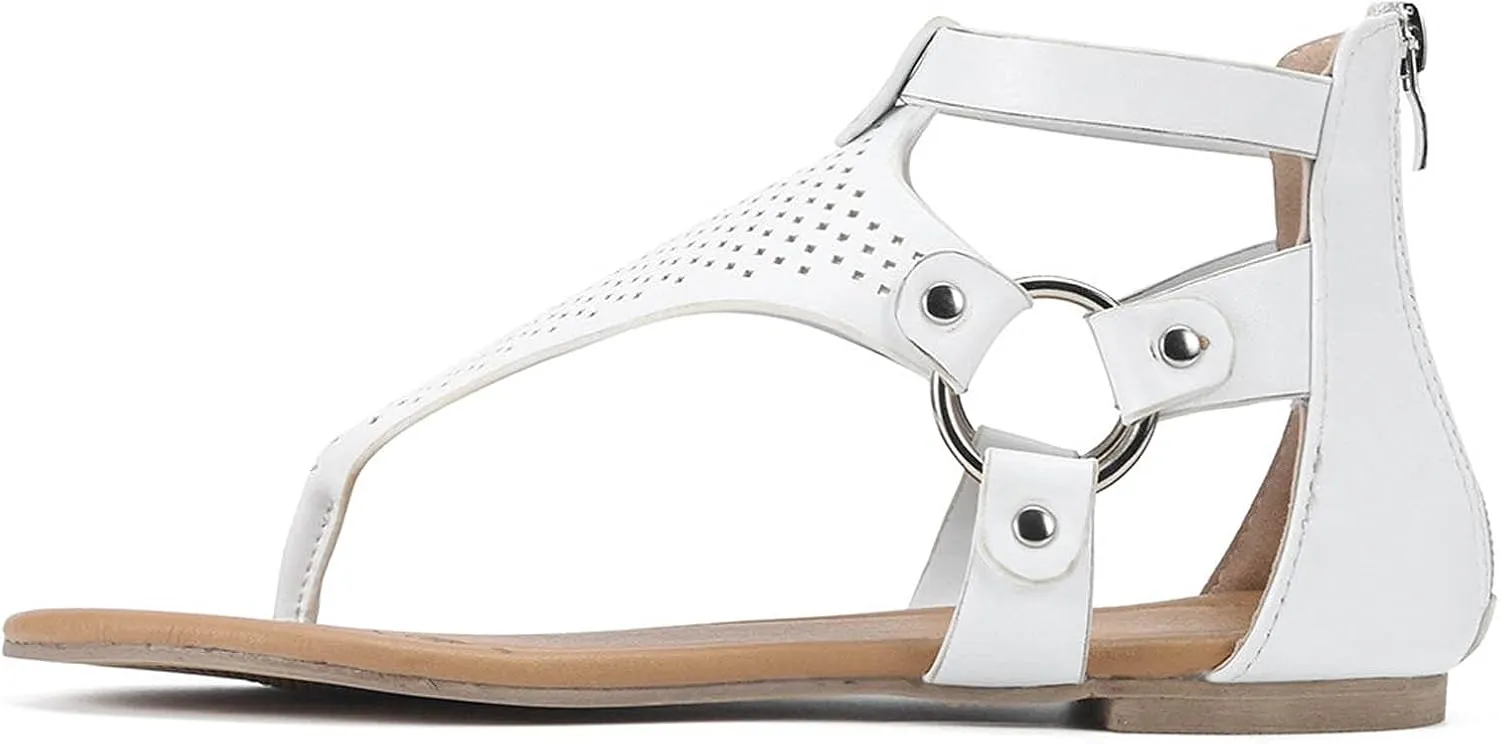 oiangi Sandals for Women Casual Summer,Fashion Clip-Toe Zipper Mesh Comfy Flats Shoes Beach Sandals