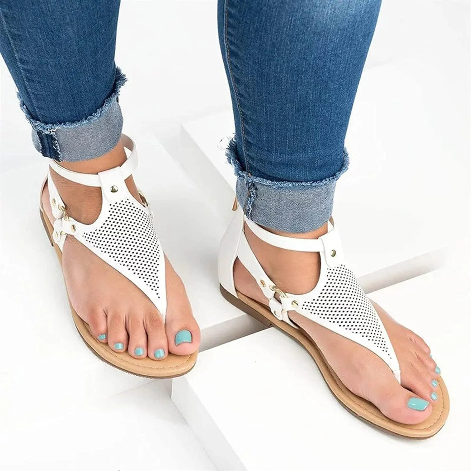 oiangi Sandals for Women Casual Summer,Fashion Clip-Toe Zipper Mesh Comfy Flats Shoes Beach Sandals