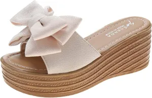 oiangi Sandals for Women Dressy, 2021 Comfy Bow Flats Casual Platform Slope Heels Summer Beach Flip Flops Slippers