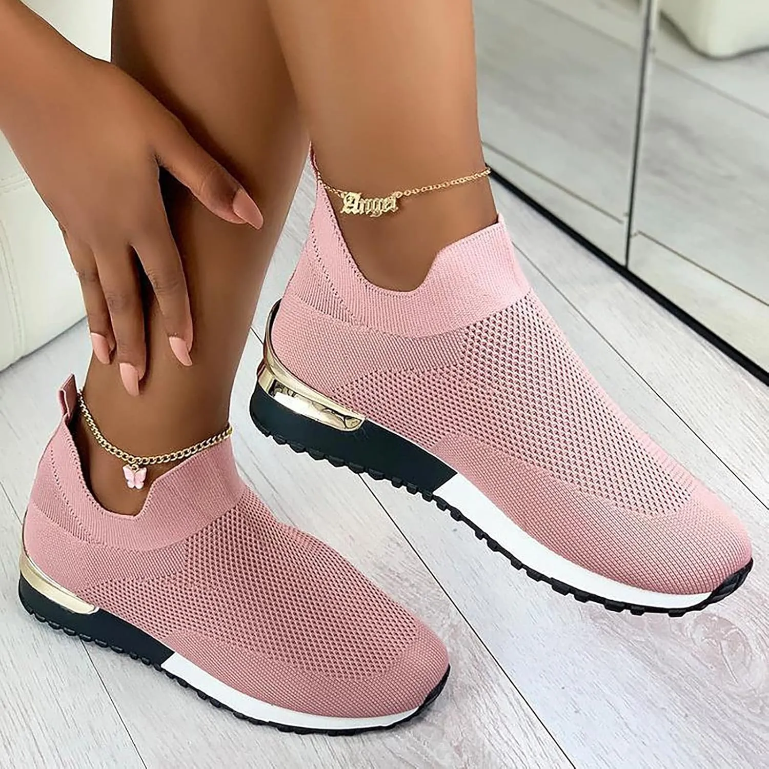 oiangi Women's Athletic Walking Shoes Casual Mesh-Breathable Comfortable Non-Slip Work Sneakers