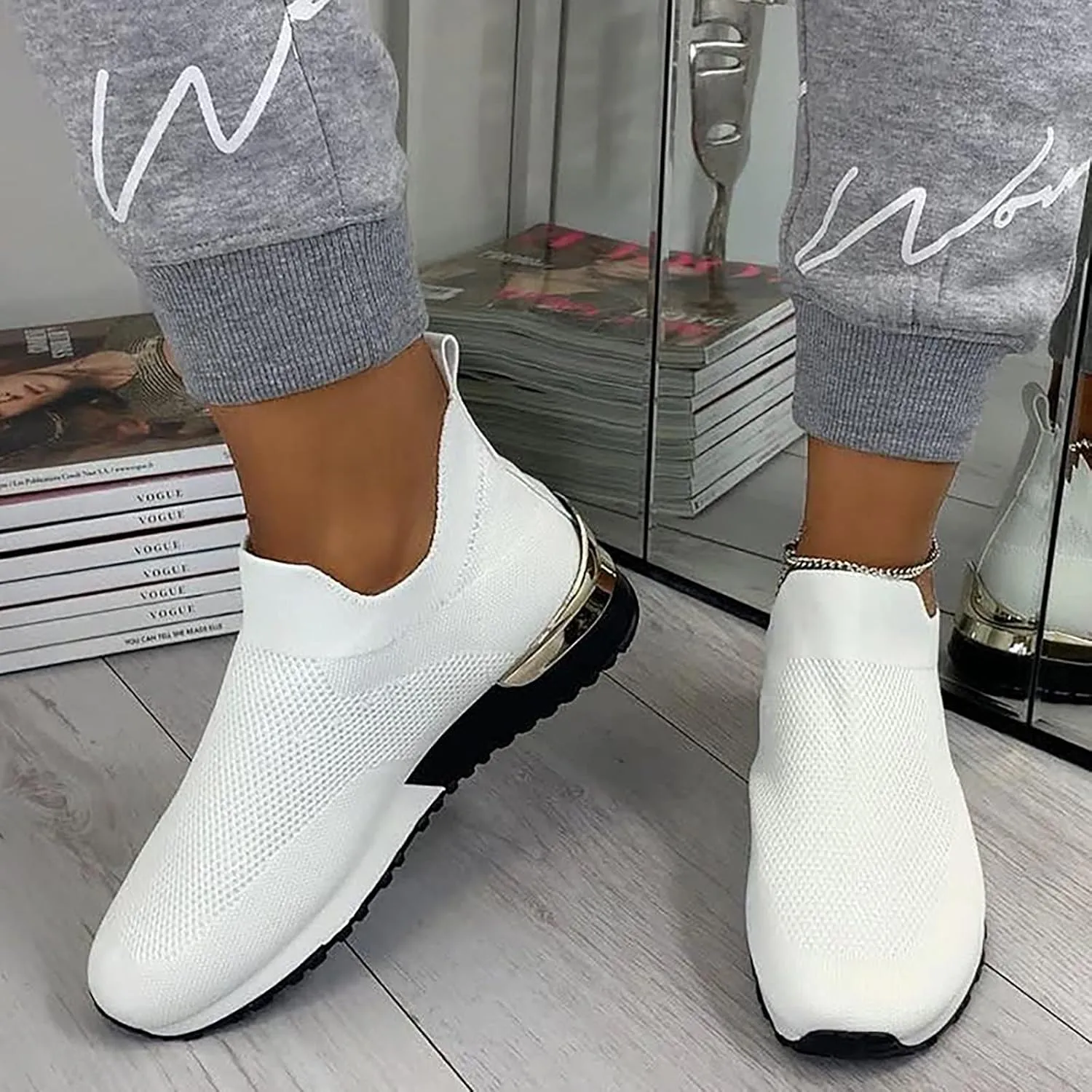 oiangi Women's Athletic Walking Shoes Casual Mesh-Breathable Comfortable Non-Slip Work Sneakers