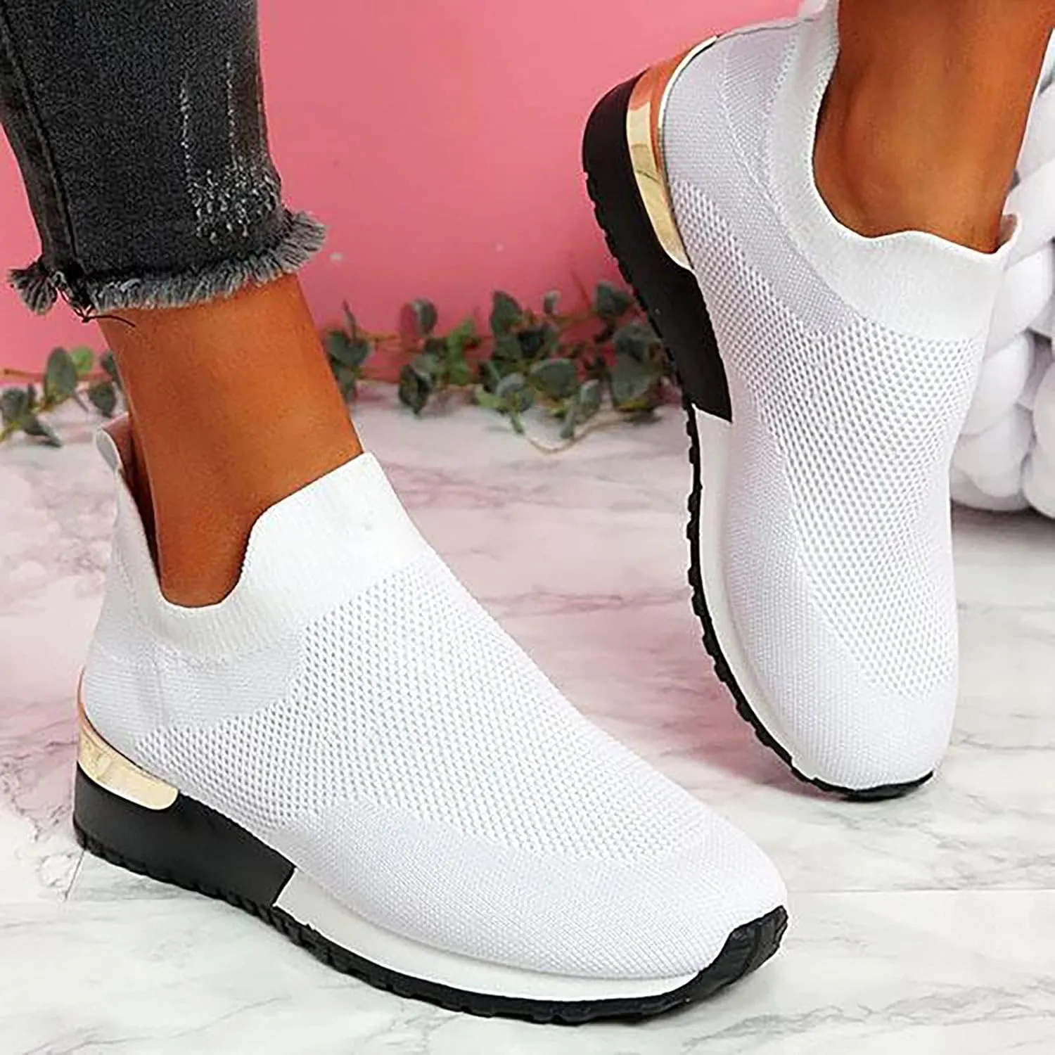 oiangi Women's Athletic Walking Shoes Casual Mesh-Breathable Comfortable Non-Slip Work Sneakers
