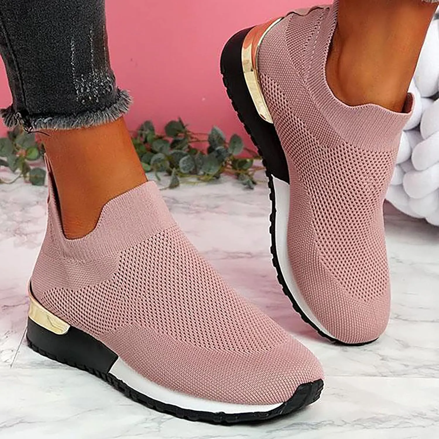 oiangi Women's Athletic Walking Shoes Casual Mesh-Breathable Comfortable Non-Slip Work Sneakers