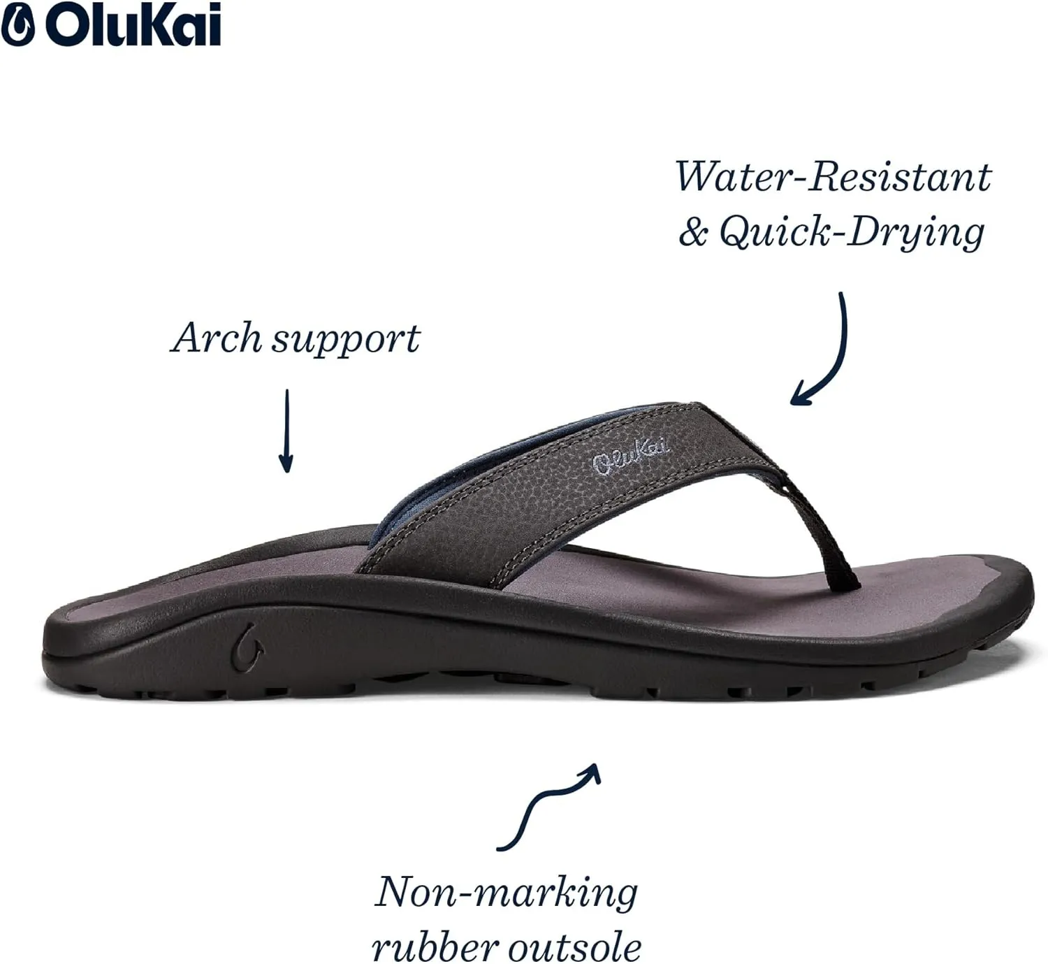 OLUKAI Ohana Men's Beach Sandals, Water Resistant Flip Flops, Arch Support & Comfort Fit, Lightweight & Durable, Enhanced Grip & Traction
