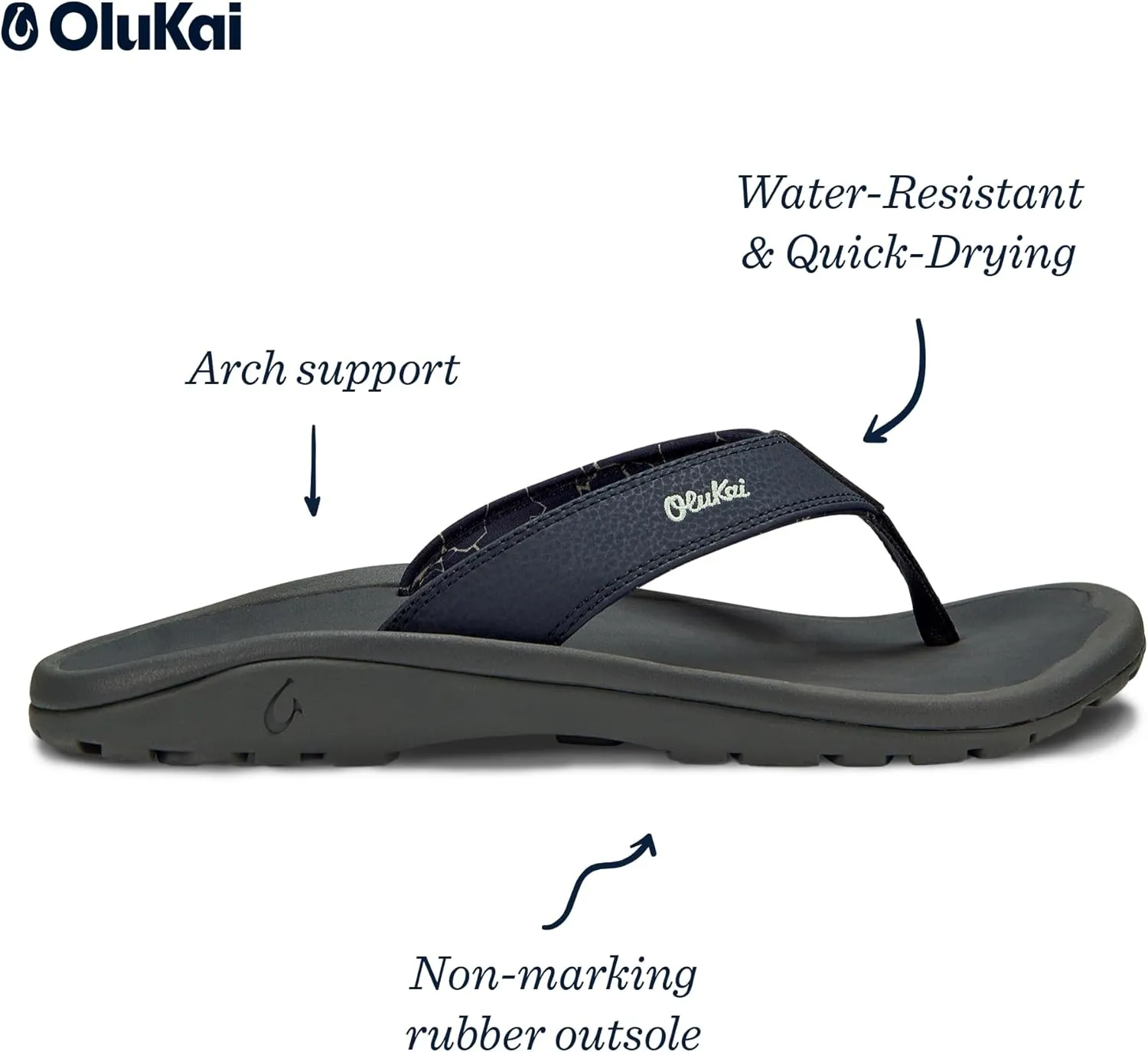 OLUKAI Ohana Men's Beach Sandals, Water Resistant Flip Flops, Arch Support & Comfort Fit, Lightweight & Durable, Enhanced Grip & Traction