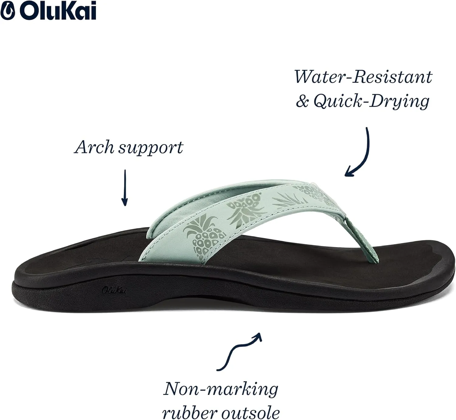 OLUKAI Ohana Women's Beach Sandals, Water Resistant Flip Flops, Arch Support & Comfort Fit, Lightweight & Durable, Enhanced Grip & Traction