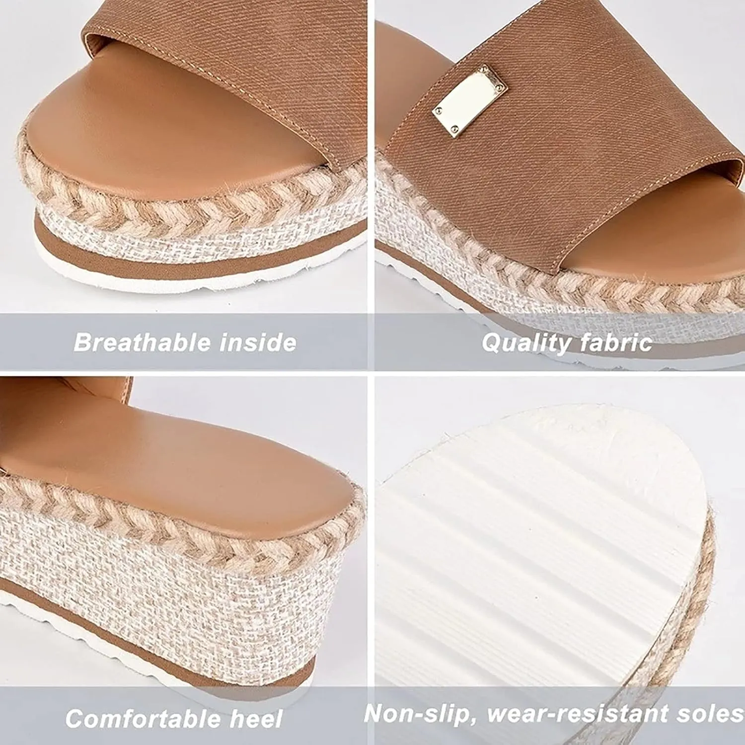 OMIREL Women's Platform Sandals Wedge Open Toe Sandals Casual Summer High Heels Sandals Espadrilles Non-Slip Comfy Ladies Platform Shoes,Black,US8/EU39