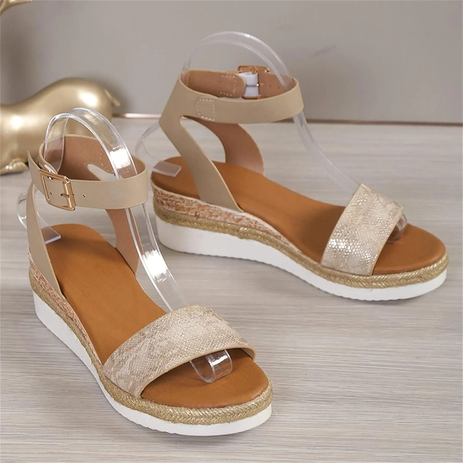 Open Toe Buckle Ankle Strap Espadrilles Flatform Wedge Casual Sandal Platform Espadrille Sandals Orthopedic Retro Summer Slippers Slip On Beach Slides Dressy Walking Fashion Outdoor Shoes