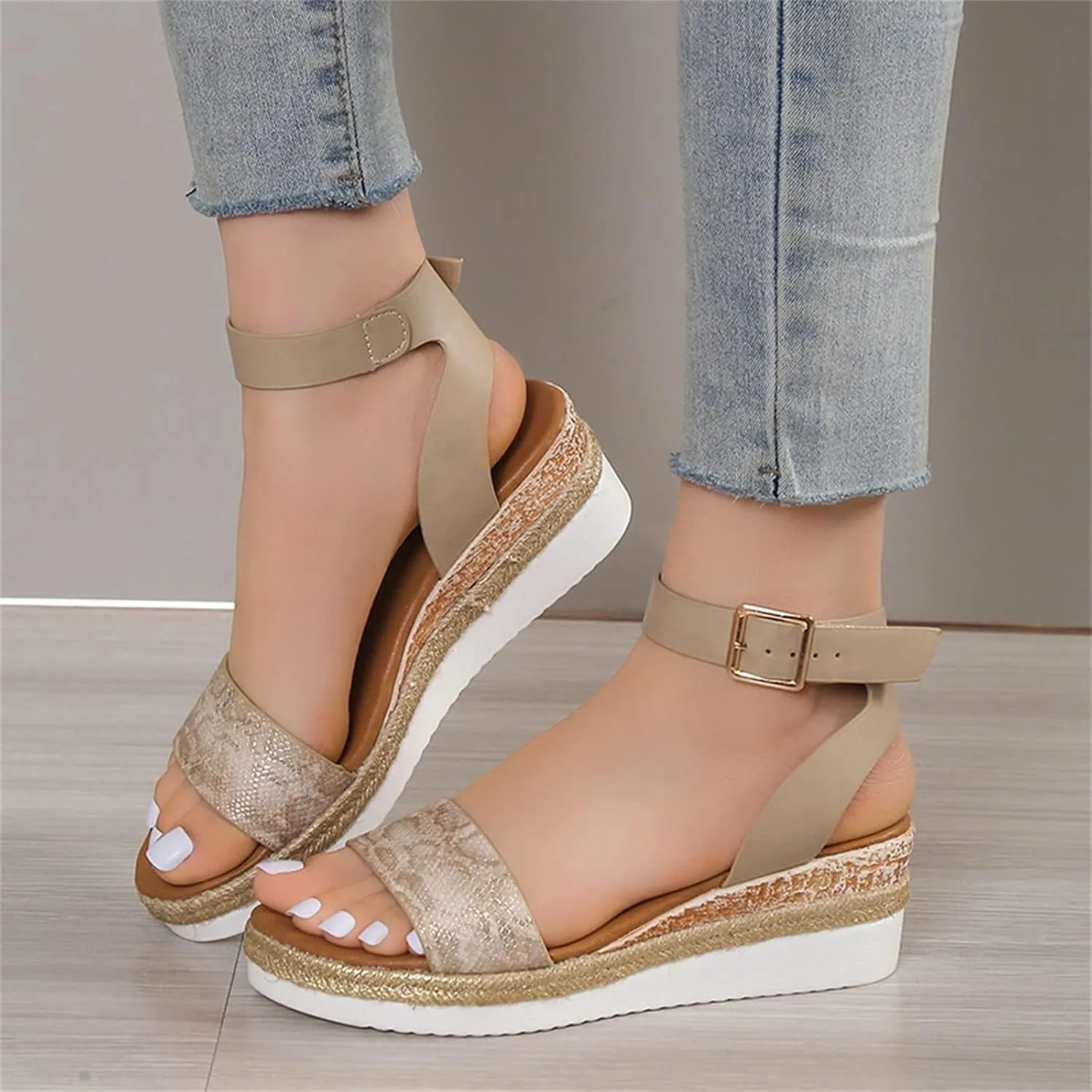 Open Toe Buckle Ankle Strap Espadrilles Flatform Wedge Casual Sandal Platform Espadrille Sandals Orthopedic Retro Summer Slippers Slip On Beach Slides Dressy Walking Fashion Outdoor Shoes