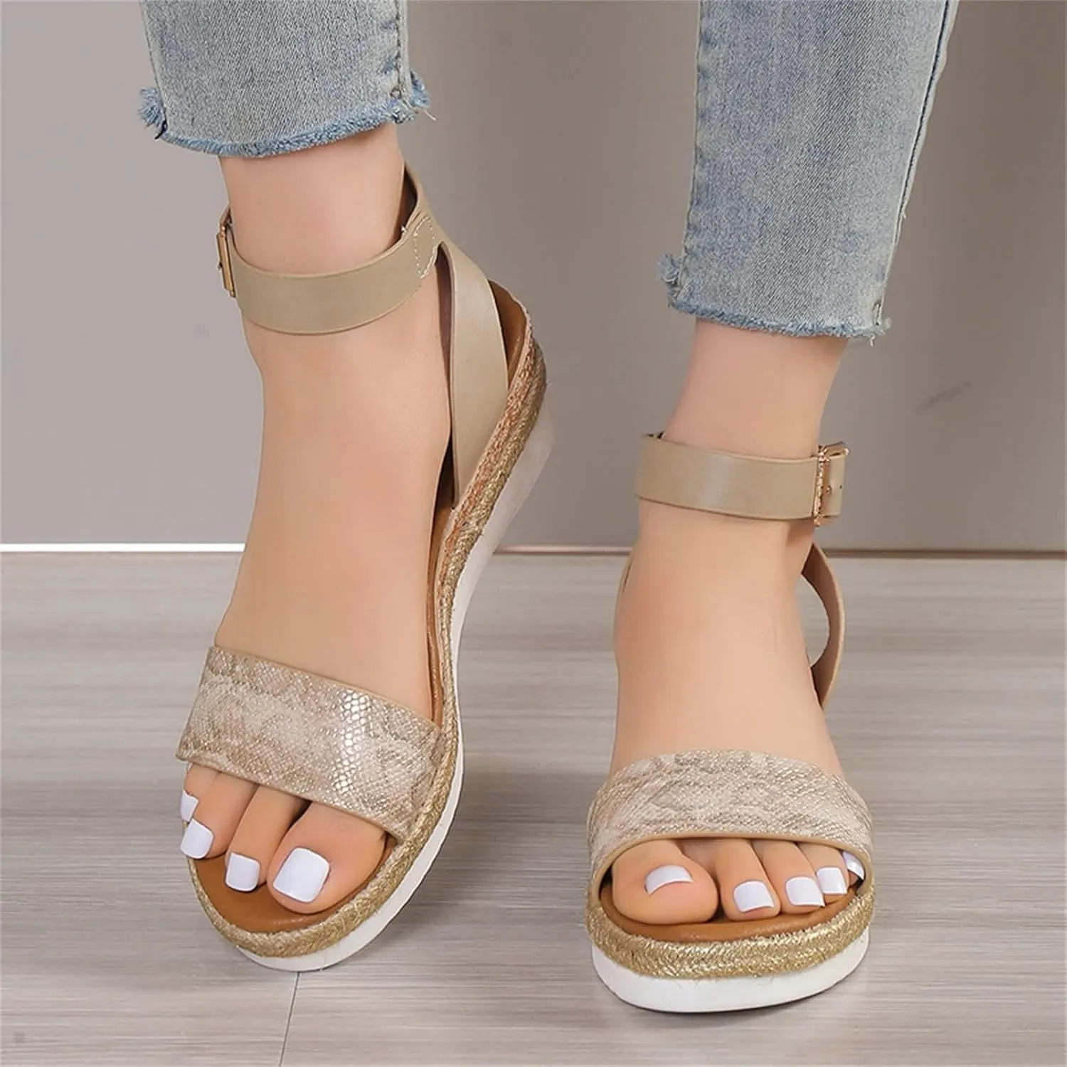 Open Toe Buckle Ankle Strap Espadrilles Flatform Wedge Casual Sandal Platform Espadrille Sandals Orthopedic Retro Summer Slippers Slip On Beach Slides Dressy Walking Fashion Outdoor Shoes