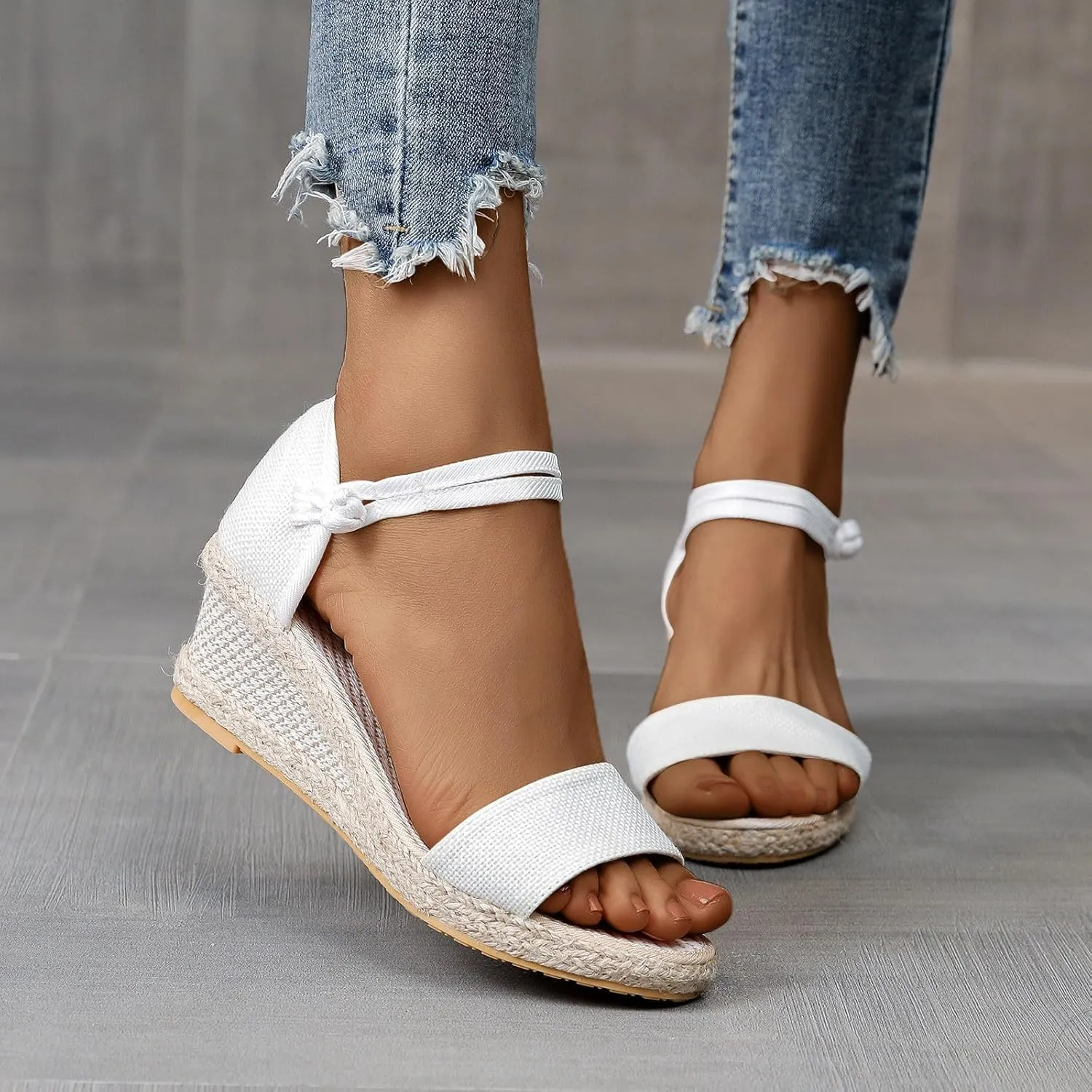 Open Toe Espadrilles Wedges for Women Ankle Strap Ladies Comfortable Walking Sandals Mid Heel Wedge Dress Sandal 2025 Trendy Spring Summer Shoes Classic Casual Lightweight Breathable