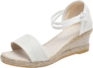 Open Toe Espadrilles Wedges for Women Ankle Strap Ladies Comfortable Walking Sandals Mid Heel Wedge Dress Sandal 2025 Trendy Spring Summer Shoes Classic Casual Lightweight Breathable