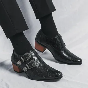 Optigard Men's Double Monk Strap Chelsea Boots,Low Top Pointed Toe Business Oxford Boots Retro Fashion Ballroom Party Western Cowboy Ankle Boots Leather Slip On Formal Loafers