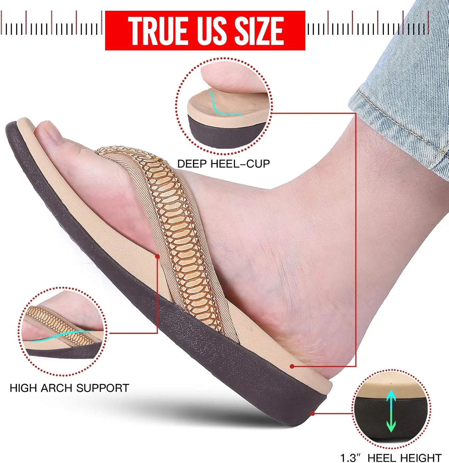 Orkii Womens Orthopedic Sandals for Plantar Fasciitis Feet, Best Orthotic Flip Flops With Arch Support, Comfortable Walking Sandals for Summer Beach, River, Pool