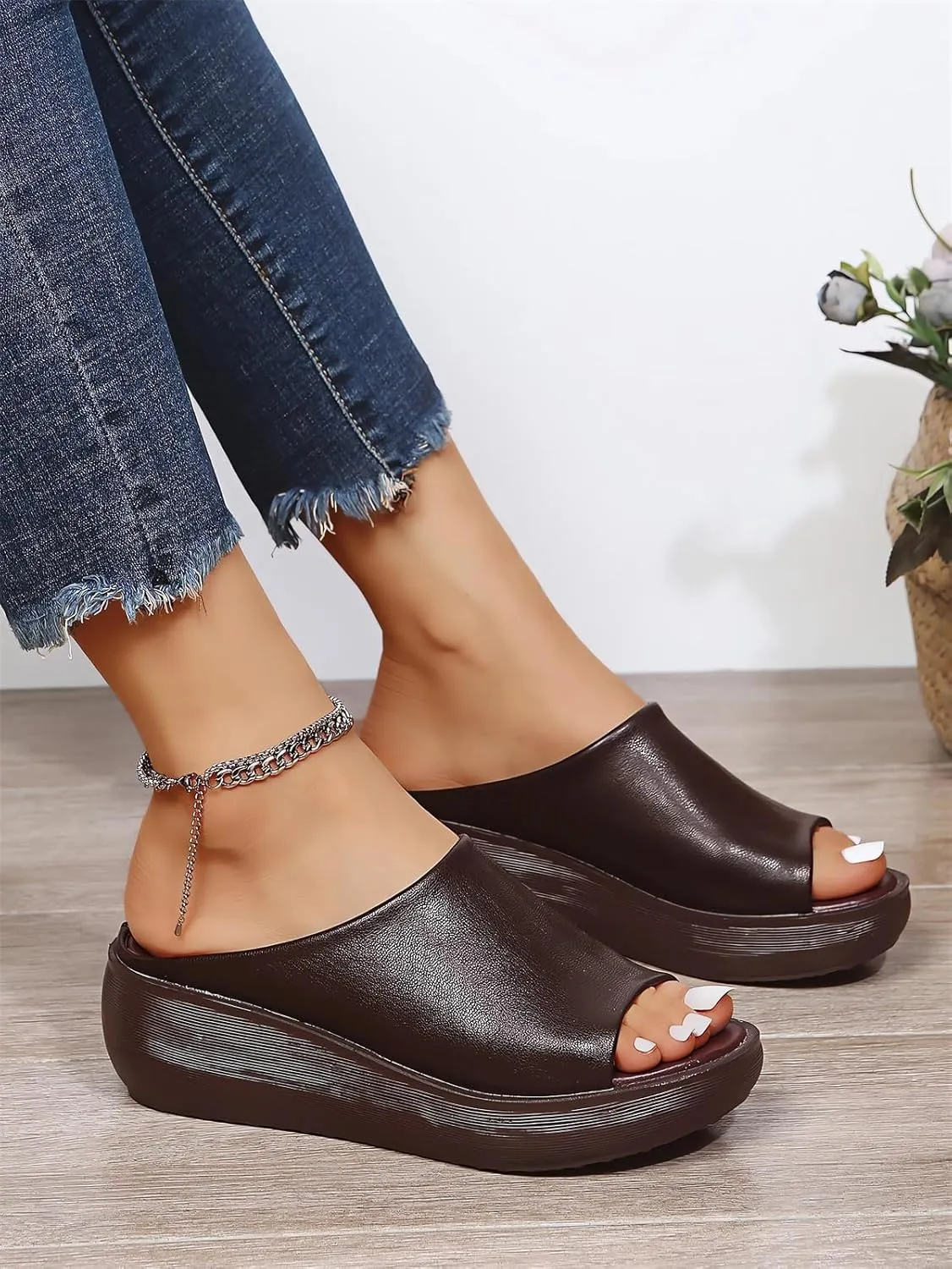 Orthopedic Sandals 2024 Summer Comfortable Orthotic Leather Wedges Slides Dressy Platform Heel Arch Support Slip Sandals