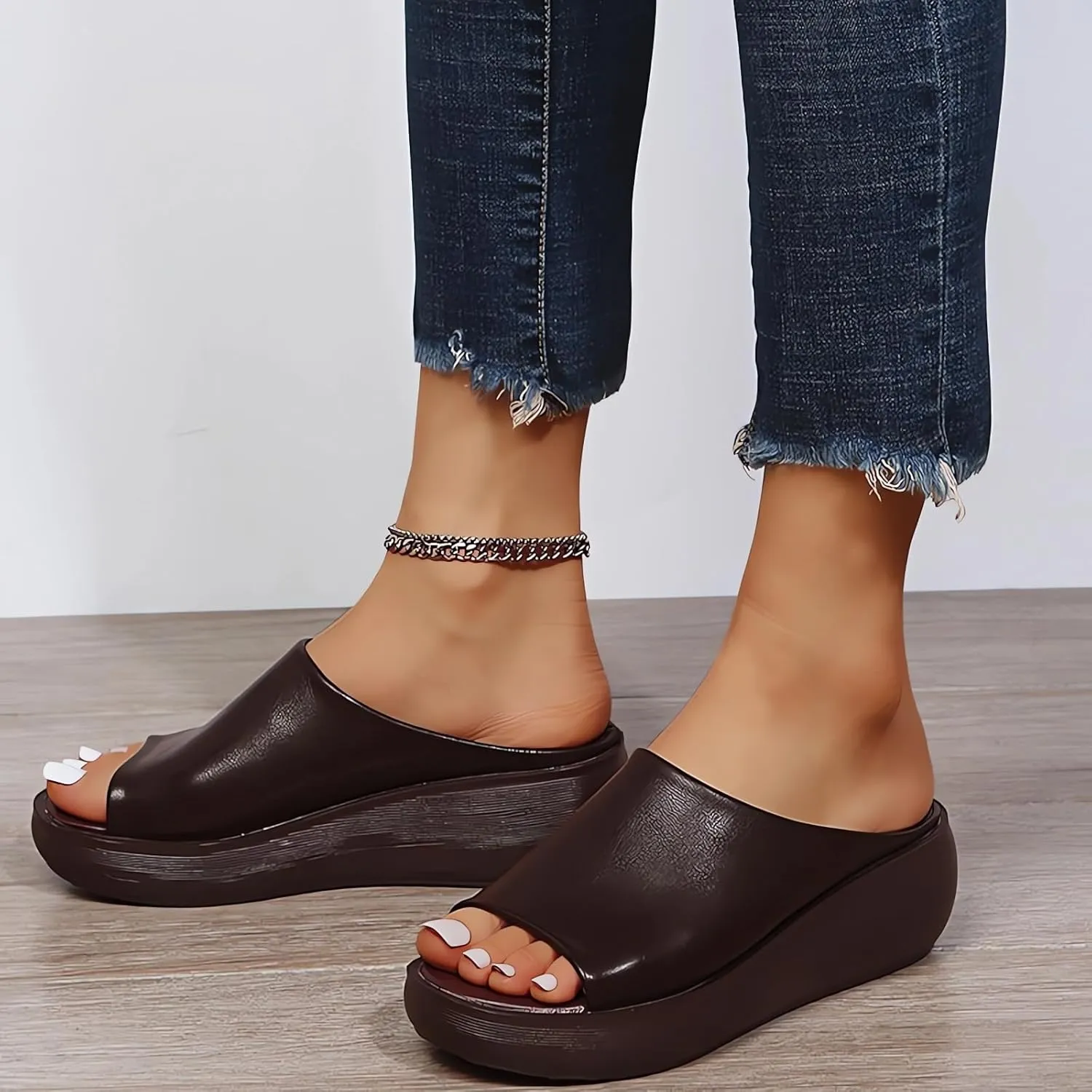 Orthopedic Sandals 2024 Summer Comfortable Orthotic Leather Wedges Slides Dressy Platform Heel Arch Support Slip Sandals