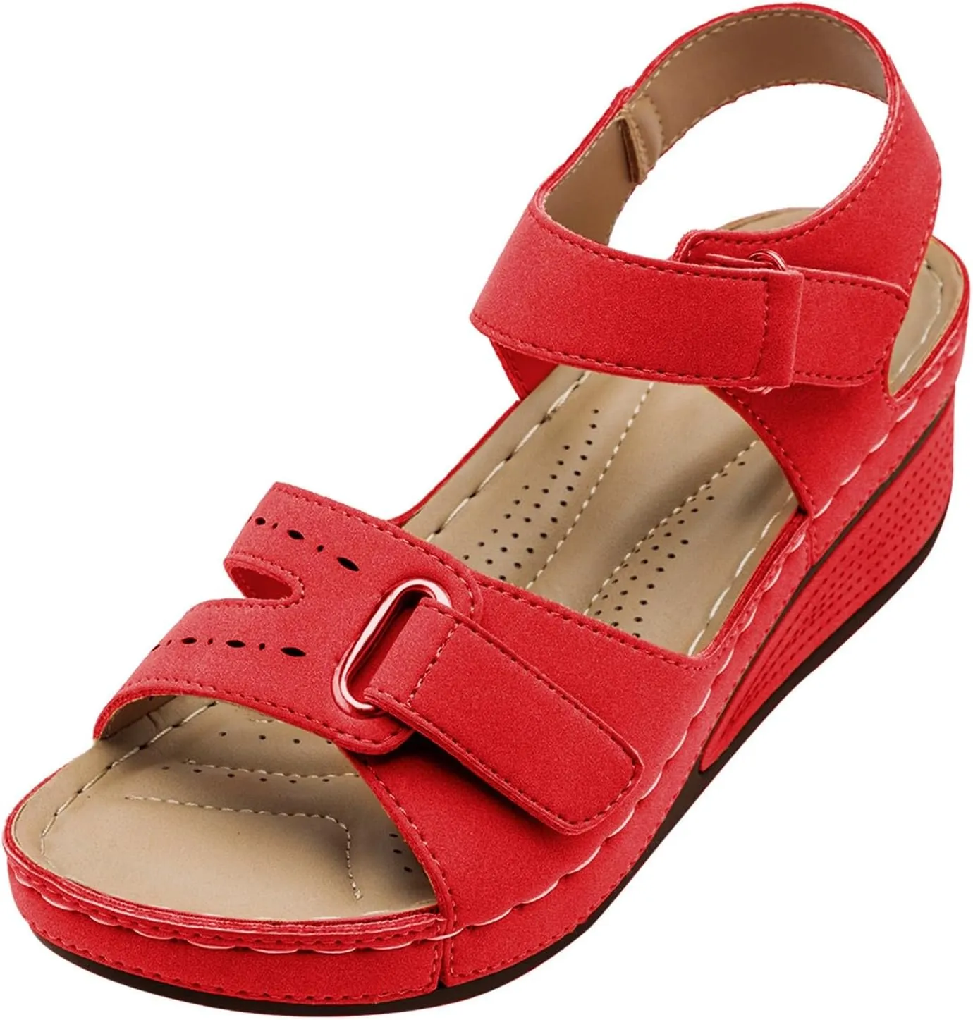 Orthopedic Sandals for Women Fashion, Womens Walking Sandals with Arch Support Anti-Slip Comfortable Sandals Casual Flip Flops Slip On Sandals Women Dressy Summer Flat Walking Slippers (A-Red, 7.5)