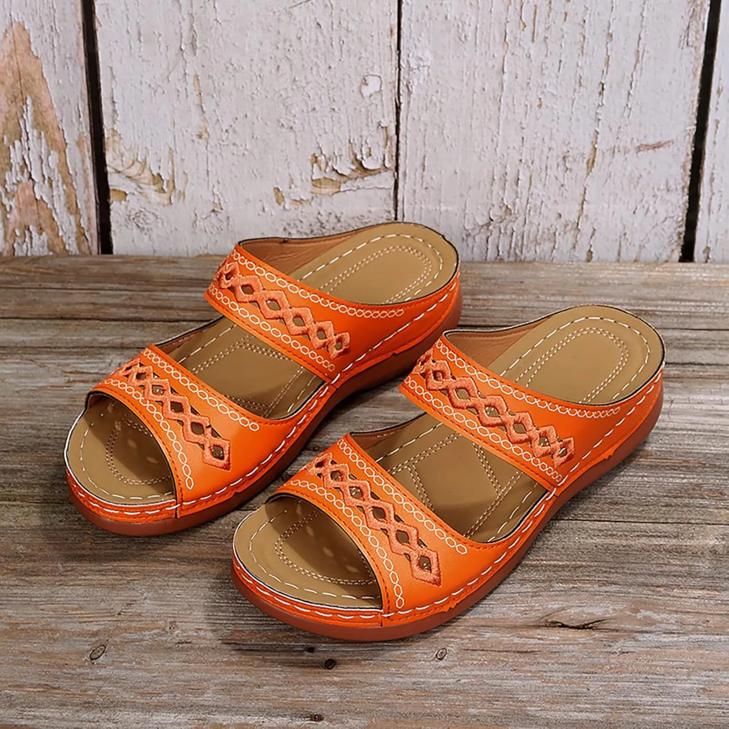 Orthopedic Sandals for Women Fashion, Womens Walking Sandals with Arch Support Anti-Slip Comfortable Sandals Casual Flip Flops Slip On Sandals Women Dressy Summer Flat Walking Slippers (B-Orange, 9)
