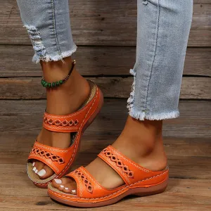 Orthopedic Sandals for Women Fashion, Womens Walking Sandals with Arch Support Anti-Slip Comfortable Sandals Casual Flip Flops Slip On Sandals Women Dressy Summer Flat Walking Slippers (B-Orange, 9)
