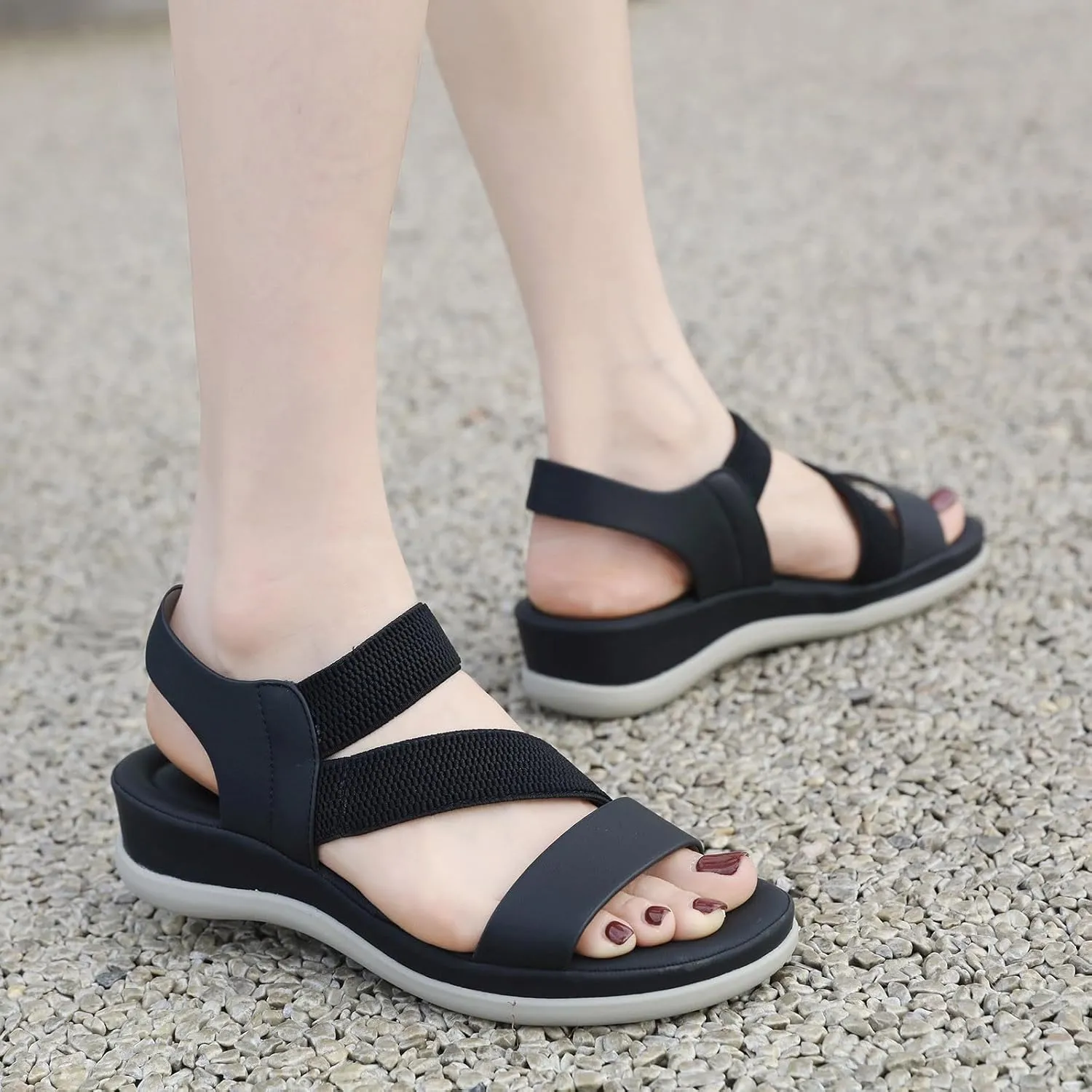 Orthopedic Sandals for Women Open Toe Summer Soft Wedge Sandals Ankle Strap Slingback Platform Slip On Comfort Shoes