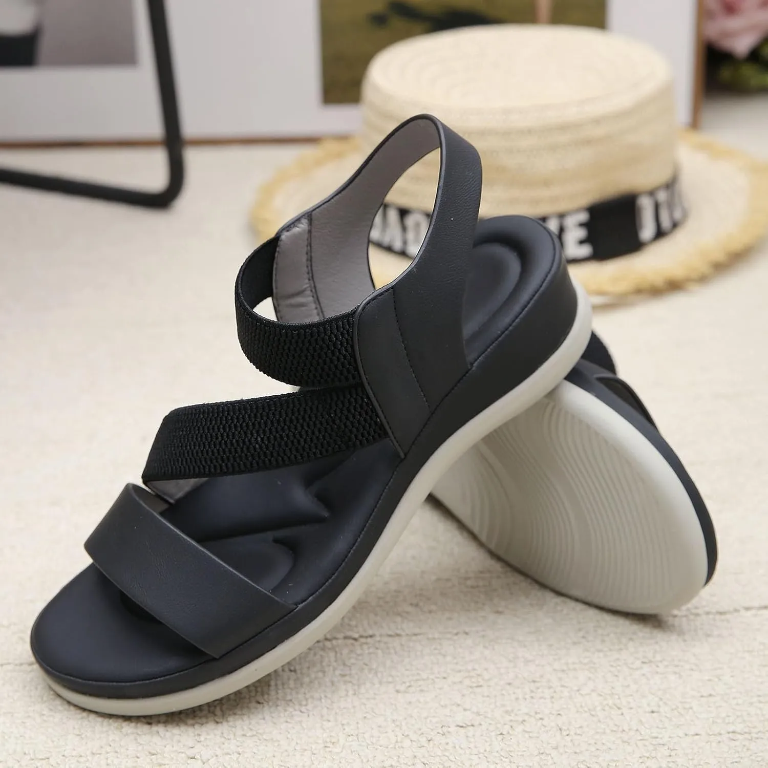 Orthopedic Sandals for Women Open Toe Summer Soft Wedge Sandals Ankle Strap Slingback Platform Slip On Comfort Shoes