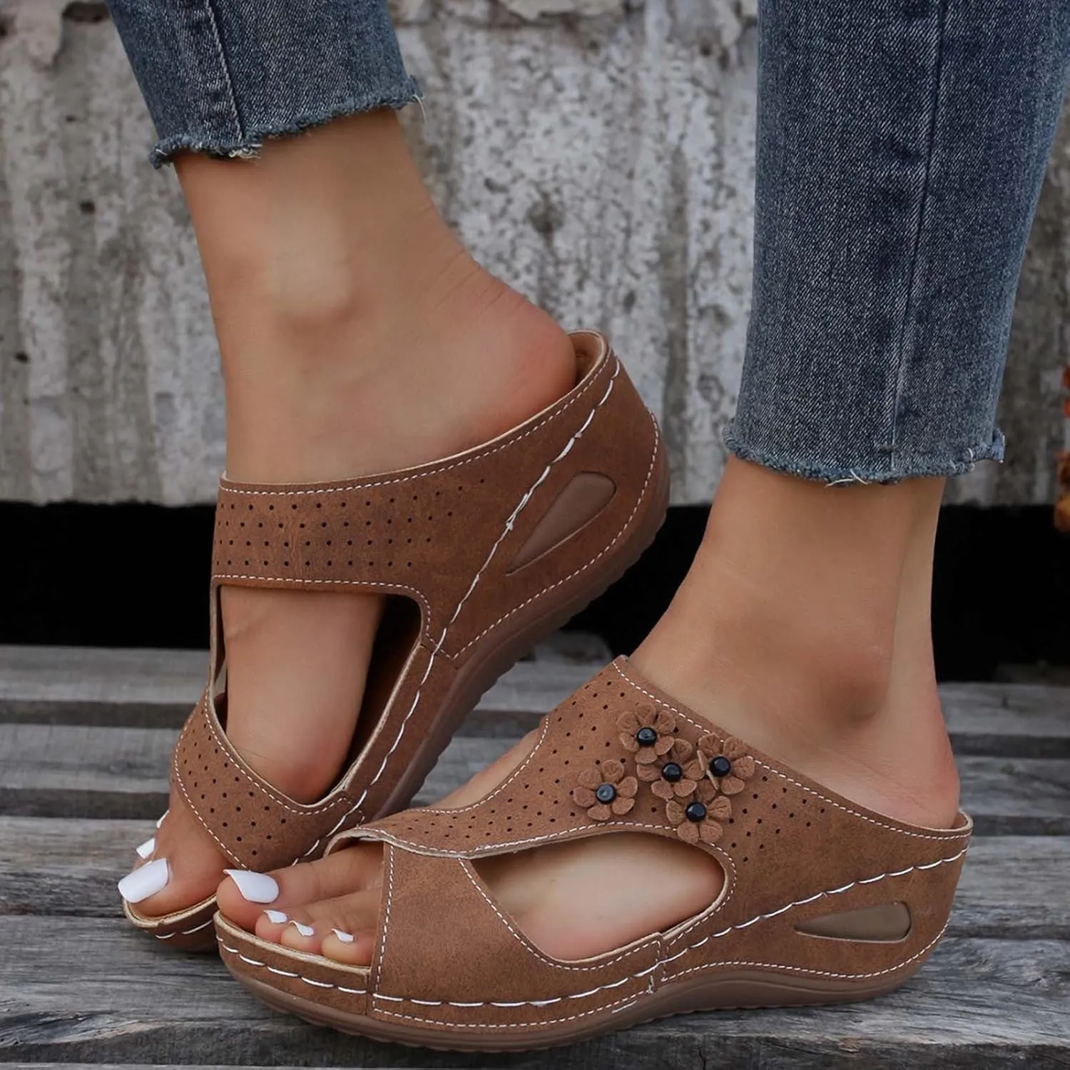 Orthopedic Sandals for Women Wedge Sandals Summer Dressy 2025 Flat Open Toe Platform Sandals Slides Summer Dressy Wedge Sandal Comfortable Dressy Wedge Platform Sandalias Slip On Shoes