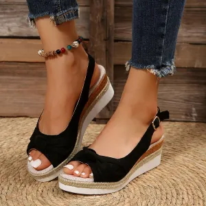 Orthopedic Sandals for Women,Women Walking Slippers with Arch Support Wedge Sandals Summer Dressy Open Toe Ankle Strap Platform Beach Casual Slip on Sandals Beach Dress Comfortable (Black-7, 7.5)
