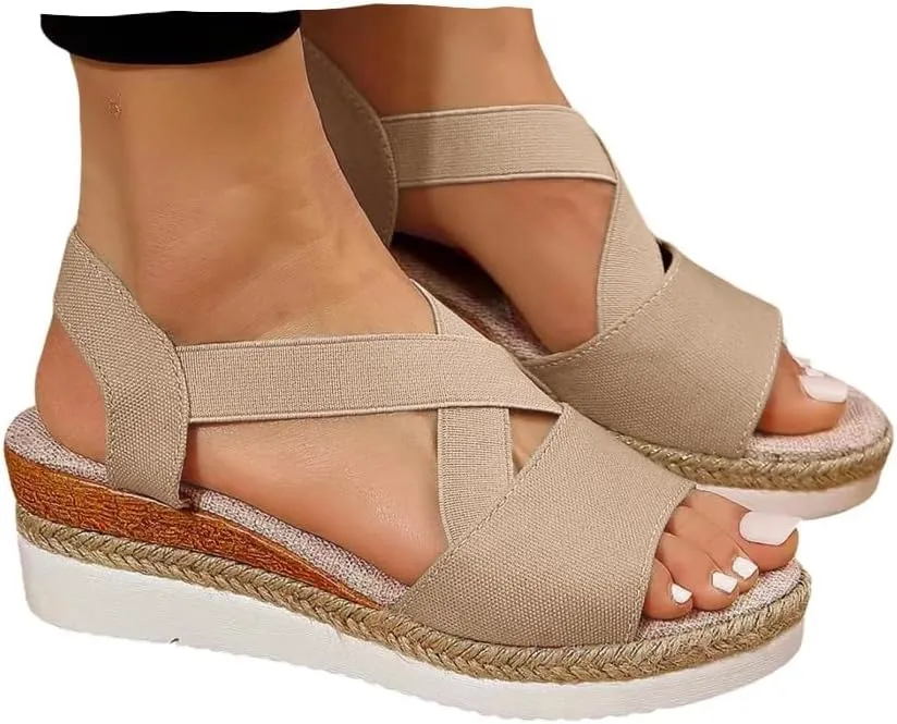 Orthopedic Sandals for Women,Women Walking Slippers with Arch Support Wedge Sandals Summer Dressy Open Toe Ankle Strap Platform Beach Casual Slip on Sandals Beach Dress Comfortable Shoes