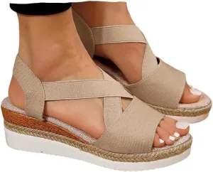 Orthopedic Sandals for Women,Women Walking Slippers with Arch Support Wedge Sandals Summer Dressy Open Toe Ankle Strap Platform Beach Casual Slip on Sandals Beach Dress Comfortable Shoes