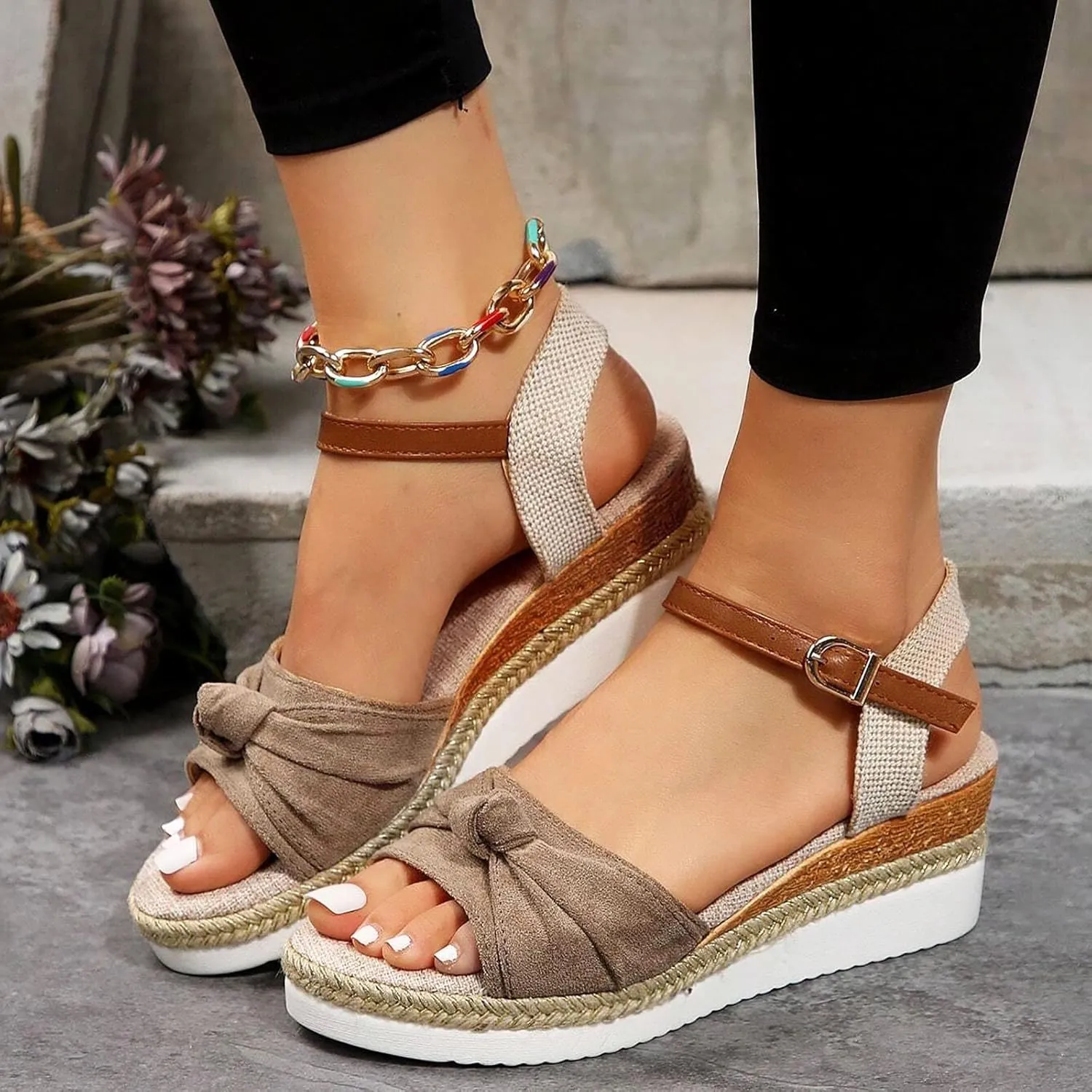 Orthopedic Sandals for Women,Women Walking Slippers with Arch Support Wedge Sandals Summer Dressy Open Toe Ankle Strap Platform Beach Casual Slip on Sandals Beach Dress Comfortable Shoes