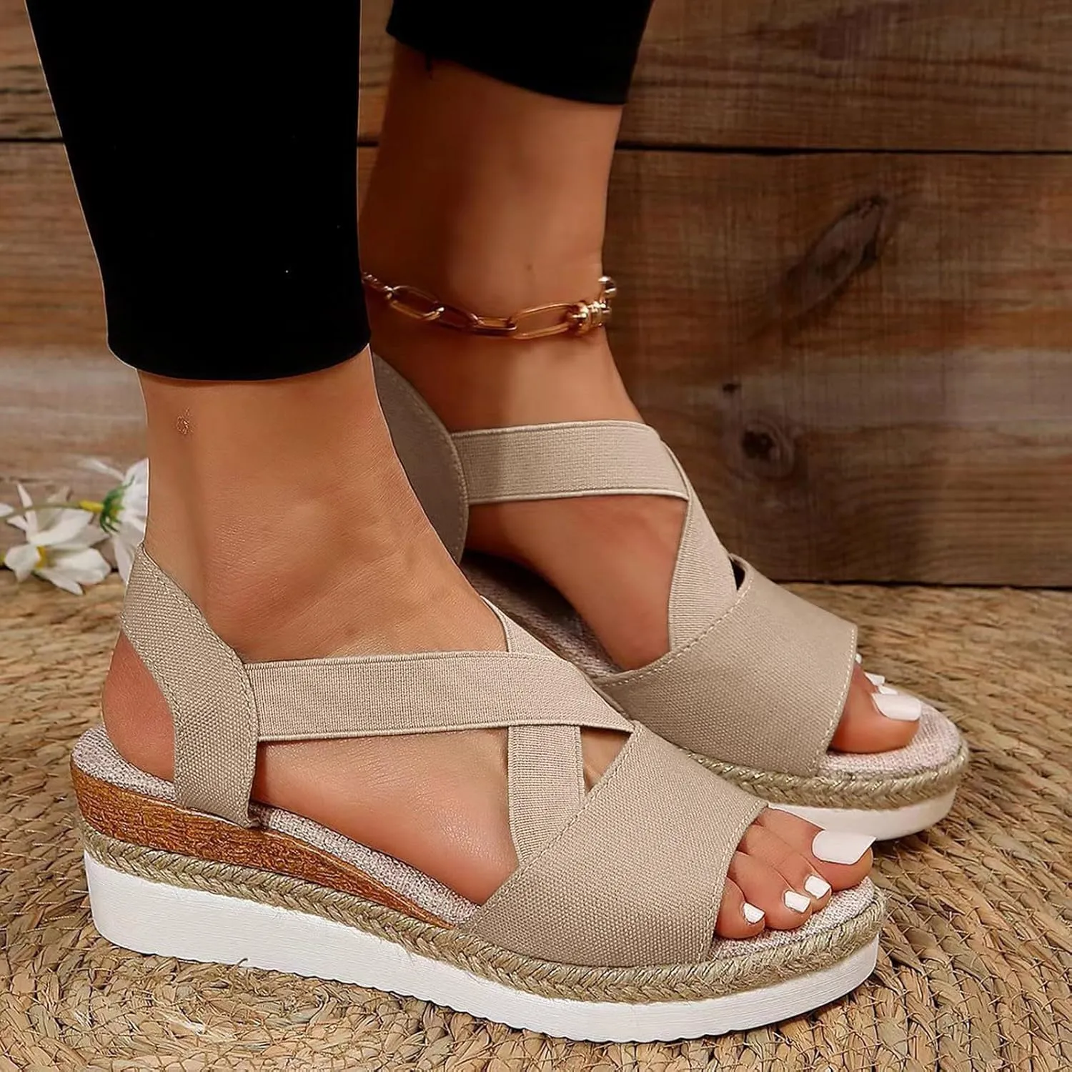 Orthopedic Sandals for Women,Women Walking Slippers with Arch Support Wedge Sandals Summer Dressy Open Toe Ankle Strap Platform Beach Casual Slip on Sandals Beach Dress Comfortable Shoes