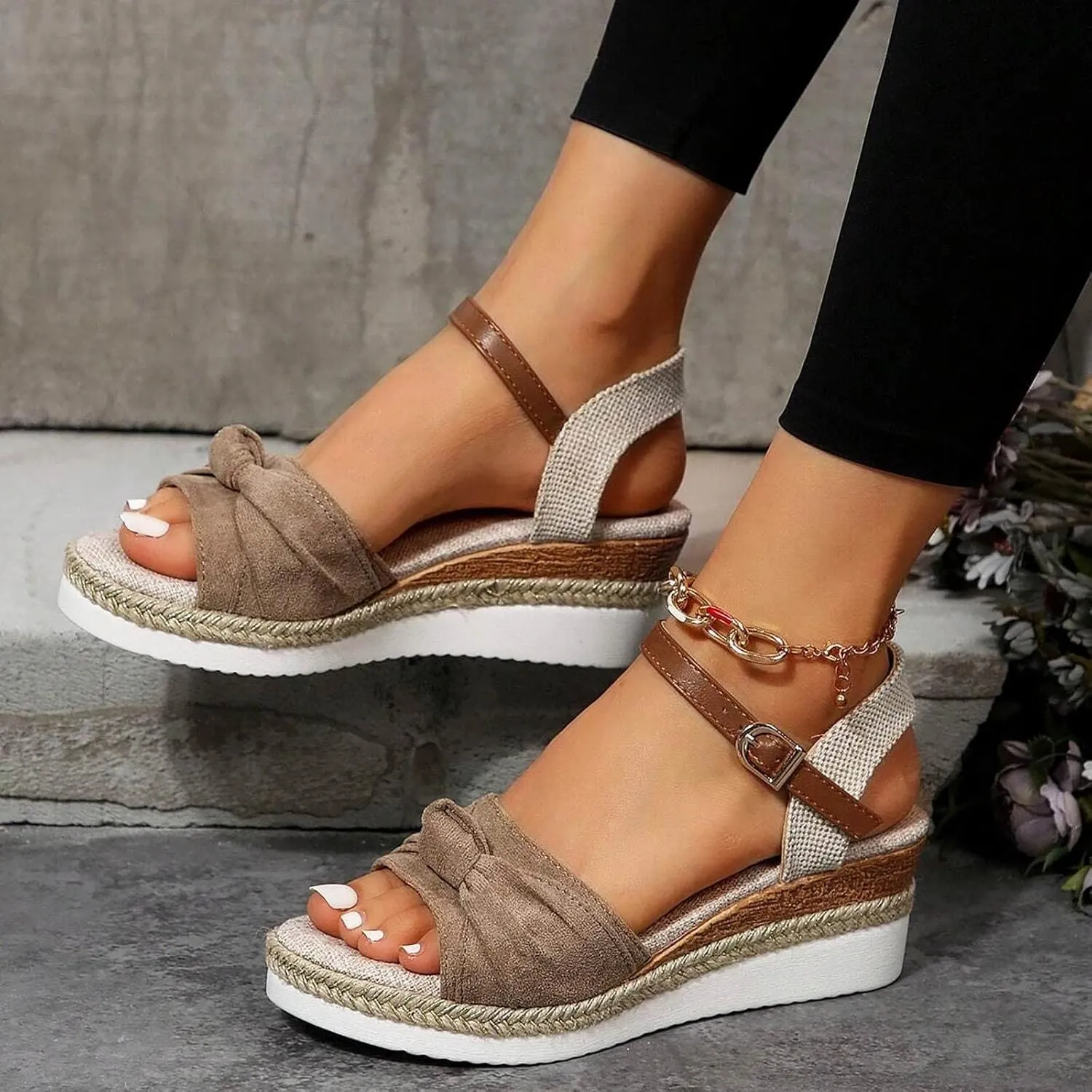 Orthopedic Sandals for Women,Women Walking Slippers with Arch Support Wedge Sandals Summer Dressy Open Toe Ankle Strap Platform Beach Casual Slip on Sandals Beach Dress Comfortable Shoes