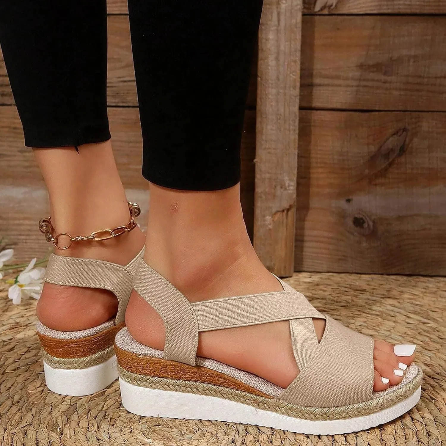 Orthopedic Sandals for Women,Women Walking Slippers with Arch Support Wedge Sandals Summer Dressy Open Toe Ankle Strap Platform Beach Casual Slip on Sandals Beach Dress Comfortable Shoes