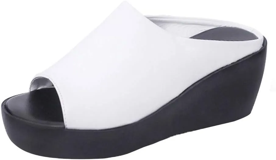 Orthopedic Sandals Summer Comfortable Orthotic Leather Wedges Slides Dressy Platform Heel Arch Support Slip Sandals