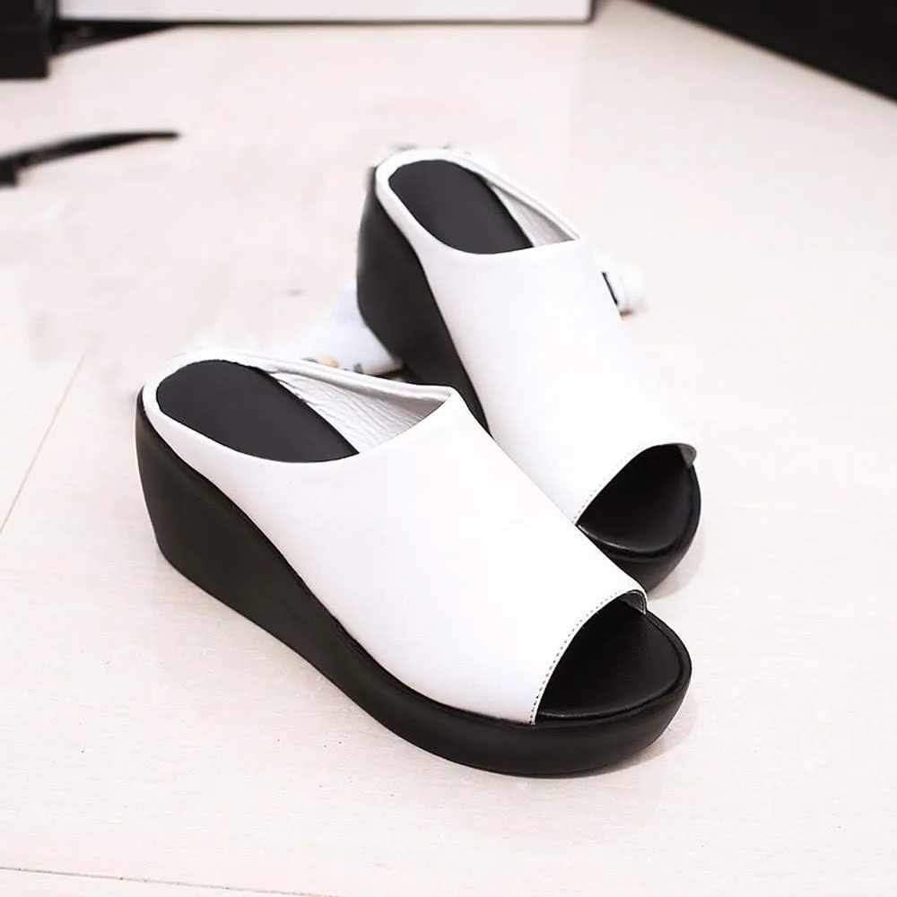 Orthopedic Sandals Summer Comfortable Orthotic Leather Wedges Slides Dressy Platform Heel Arch Support Slip Sandals