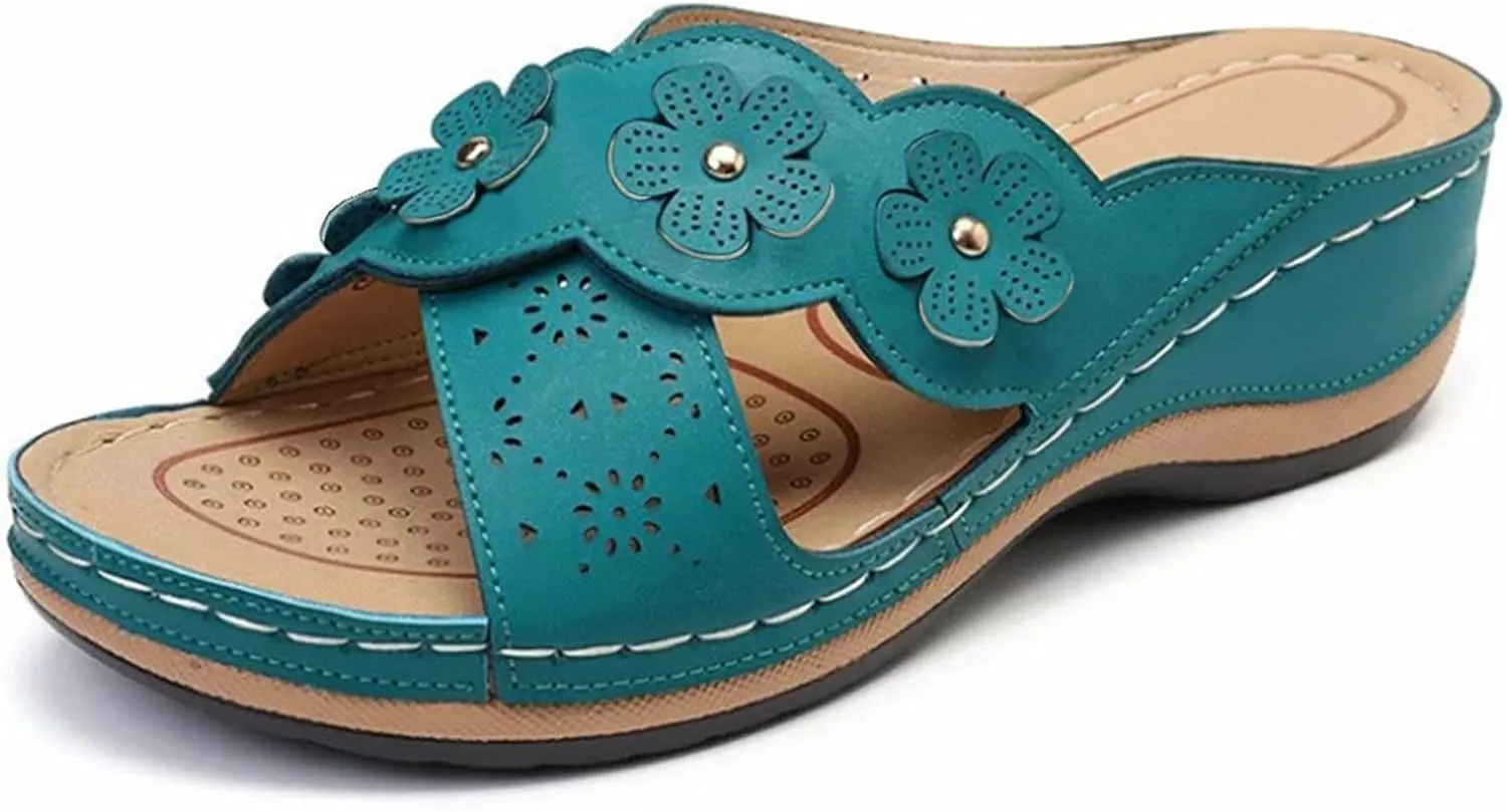 Orthopedic Sandals with Arch Support Flip Flops for Women Wedge Sandals Comfortable Walking Sandals Cushion Footbed Platform Sandals Dressy Summer Slip on Sandals Thong Sandals Casual (b-Blue, 8)