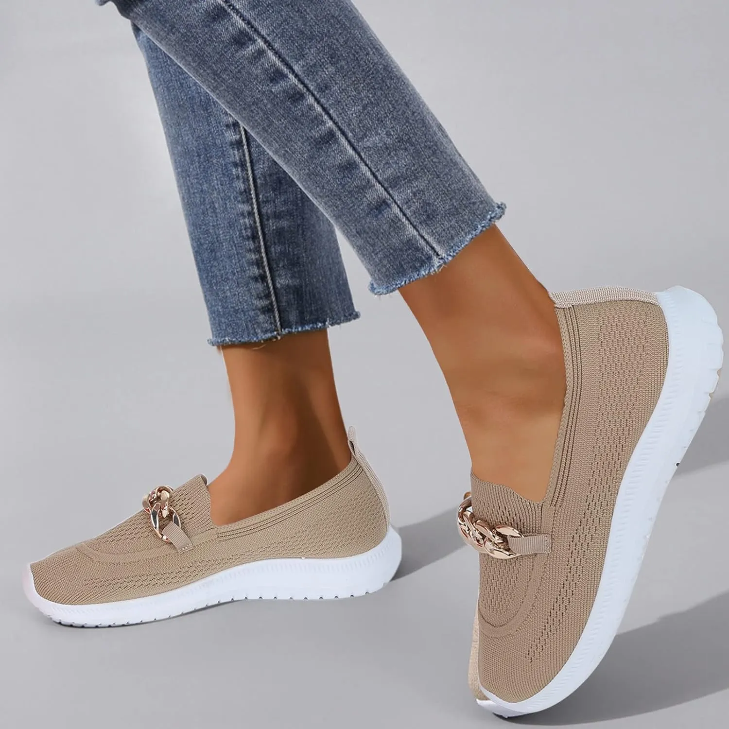 Orthopedic Slip-On Walking Shoes for Women, Comfort Loafers Wide Fit Knit Breathable Mesh Non-Slip Platform