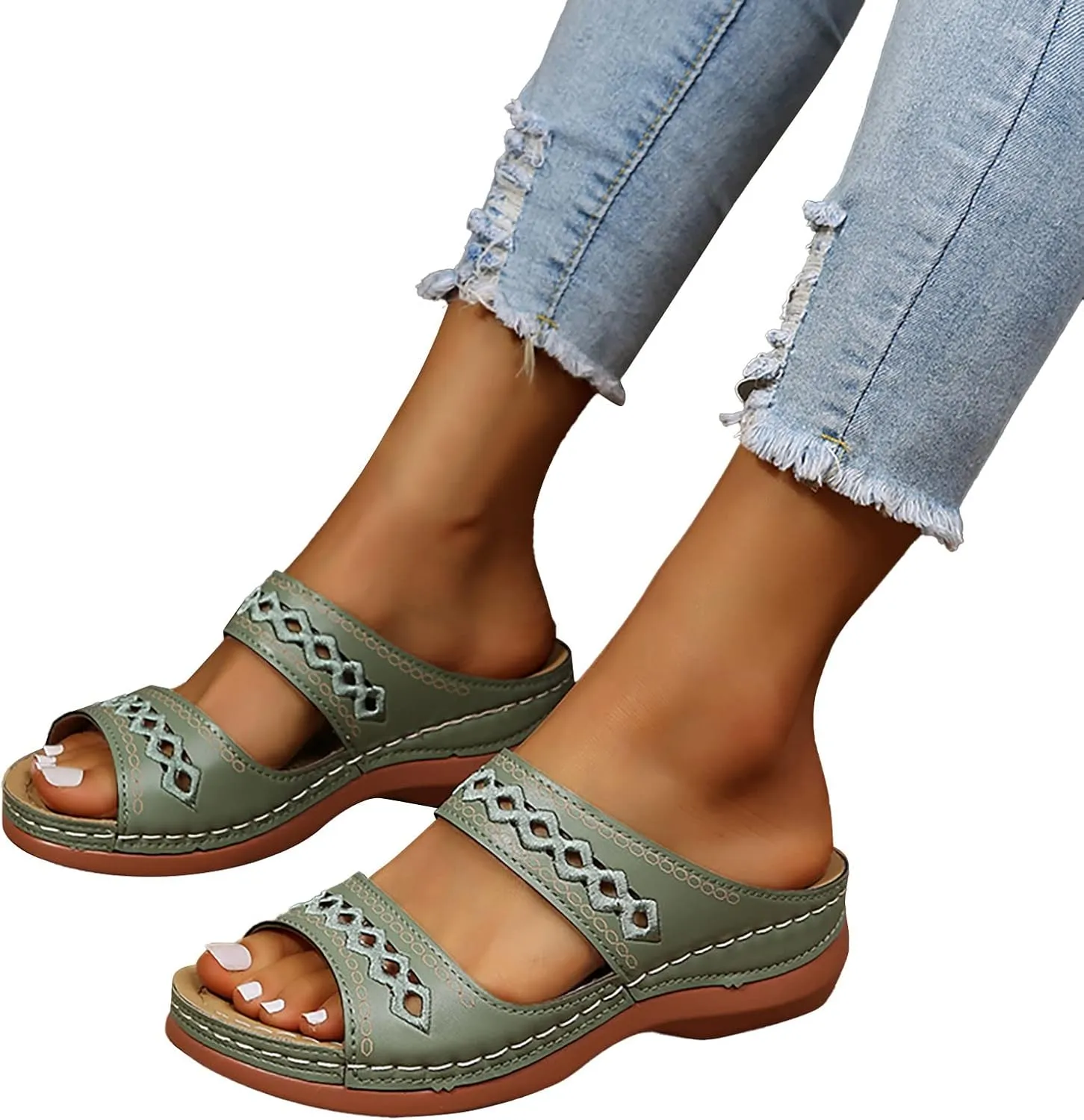 Orthopedic Wedge Sandals for Women 2025 Flat Open Toe Platform Sandals Boho Slip on Sandals Comfortable Outdoor Shoe