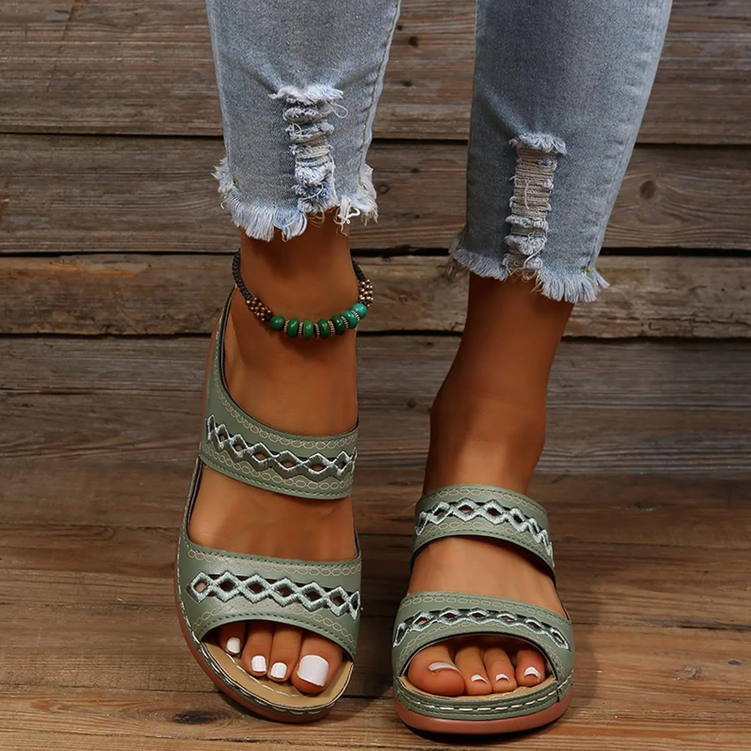 Orthopedic Wedge Sandals for Women 2025 Flat Open Toe Platform Sandals Boho Slip on Sandals Comfortable Outdoor Shoe