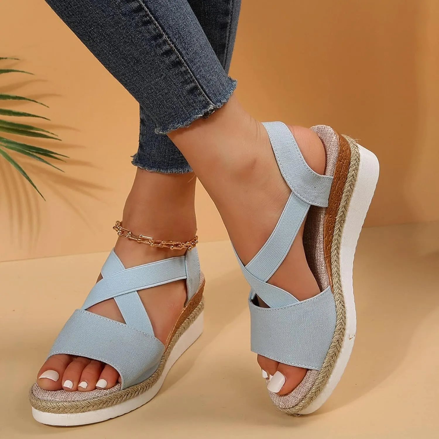 Orthopedic Wedge Sandals for Women 2025 Summer Dressy Flat Open Toe Ankle Strap Espadrilles Sandals Boho Comfortable Casual Strappy Slip on Wedges Shoes
