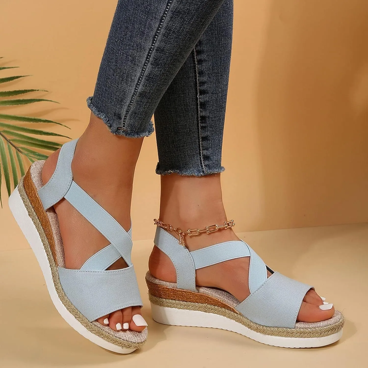 Orthopedic Wedge Sandals for Women 2025 Summer Dressy Flat Open Toe Ankle Strap Espadrilles Sandals Boho Comfortable Casual Strappy Slip on Wedges Shoes