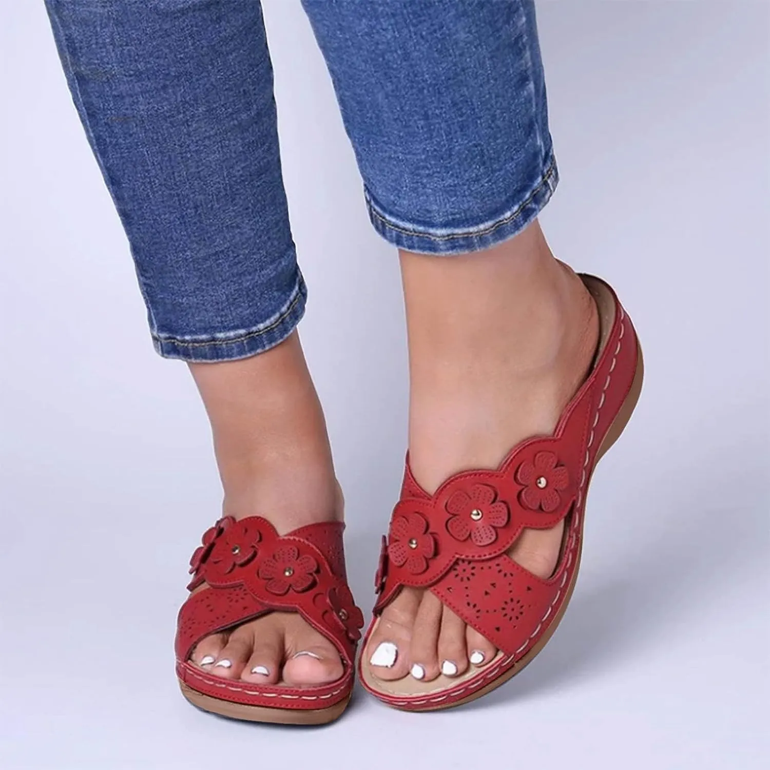 Orthopedic Wedge Sandals for Women Dressy Summer 2025,Womens Hollow Flower Comfortable Sandals Arch Support Casual Slippers Slip On Platform Wedge Sandals Sandalias Beach Slide Walking Flip Flops