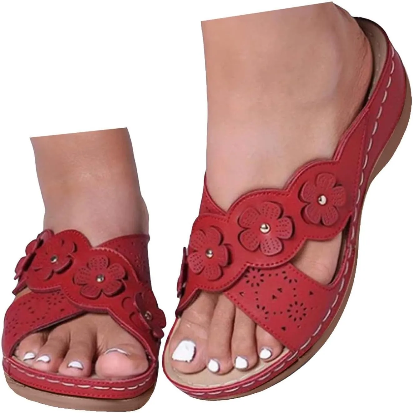 Orthopedic Wedge Sandals for Women Dressy Summer 2025,Womens Hollow Flower Comfortable Sandals Arch Support Casual Slippers Slip On Platform Wedge Sandals Sandalias Beach Slide Walking Flip Flops