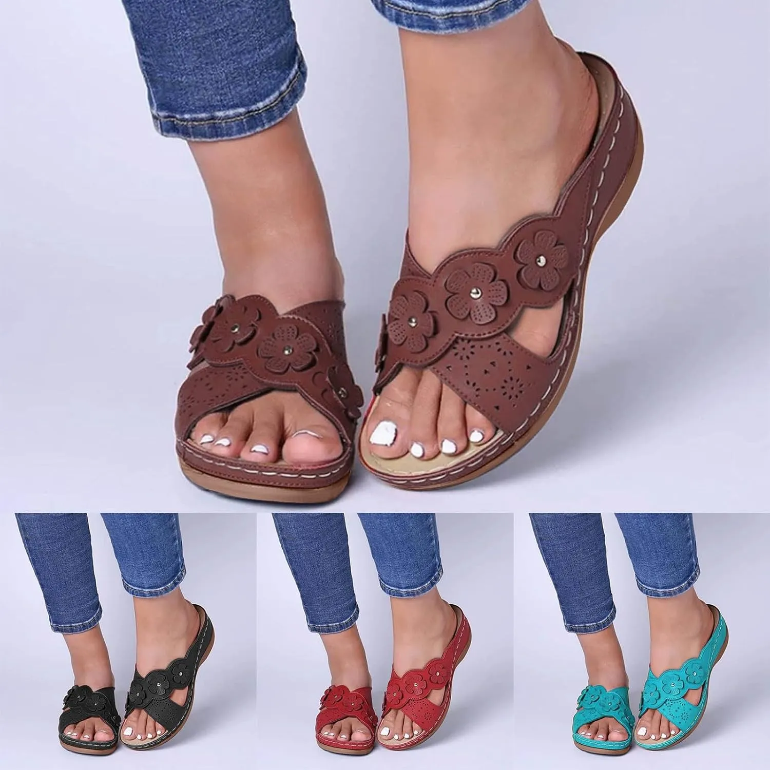 Orthopedic Wedge Sandals for Women Dressy Summer 2025,Womens Hollow Flower Comfortable Sandals Arch Support Casual Slippers Slip On Platform Wedge Sandals Sandalias Beach Slide Walking Flip Flops